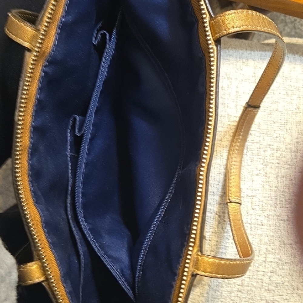 Coach Brown and Multicolor Stripe Tote Khaki Canvas Gold Leather Trim 14 X 10 - Picture 4 of 7